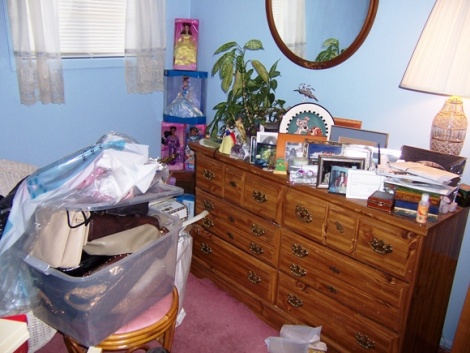 cluttered guestroom