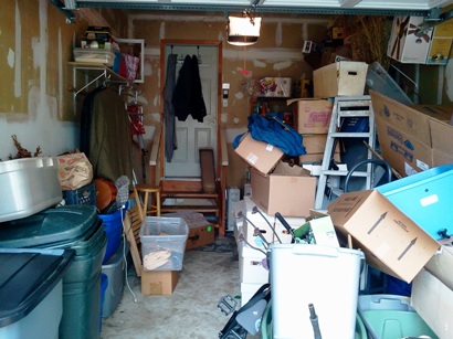 cluttered garage